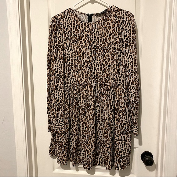 Zara Woman Leopard Print Babydoll Mini Dress ZB1 - Picture 6 of 6